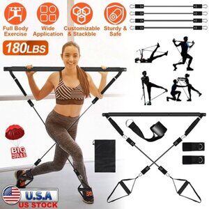Pilates Bar Kit with 100LBS Resistance Bands Multifunctional Pilates Yoga